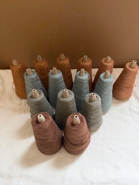 Tussah Silk. Mixed Cone Yarn Bundle in Rust, Terracotta & Dusty Blue.